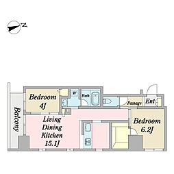 ＪＡＮＵＳ府中 2階2LDKの間取り