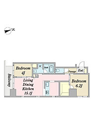 ＪＡＮＵＳ府中 7階2LDKの間取り