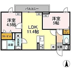 セレスティア栗原 2階2LDKの間取り