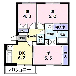 ニューキャッスル宮本 3階3DKの間取り