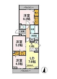 メゾン　シャルム 2階3LDKの間取り