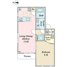 プランドール 1階1LDKの間取り