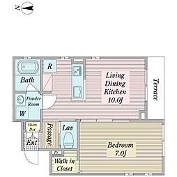 ガーデンプレイス 1階1LDKの間取り
