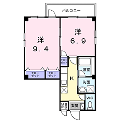 パレス　マーメイド 2階2Kの間取り