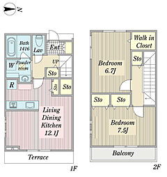プラージュ竹の塚 1階2LDKの間取り