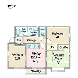 リヴィエールN長屋門 3DKの間取図画像