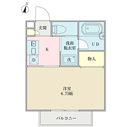 ピノブラン 1階1Kの間取り