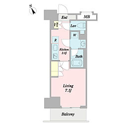 プライマル船橋 4階1Kの間取り