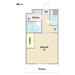 ウエストシップE棟 1Kの間取図画像
