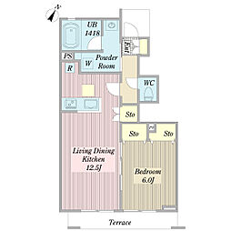 グランブルー 1階1LDKの間取り