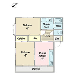 ハイツカナモリ 2DKの間取図画像