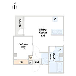 ツリーデン木場公園 4階1DKの間取り