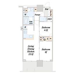 グランシテイタワー月島 2LDKの間取図画像