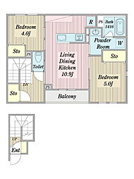 レモン2 1階2LDKの間取り