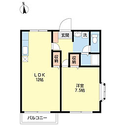 第5ブラウニィ岩楯 2階1LDKの間取り
