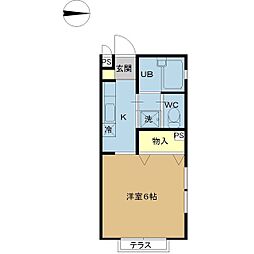 ハーヴェストIII 2階1Kの間取り