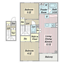 クレマンス 2階2LDKの間取り