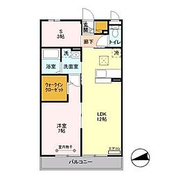 リュイール　II 1階1LDKの間取り