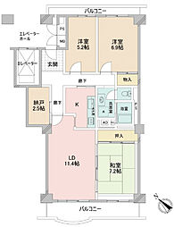 新松戸サンライトパストラル五番街B棟 3LDKの間取図画像