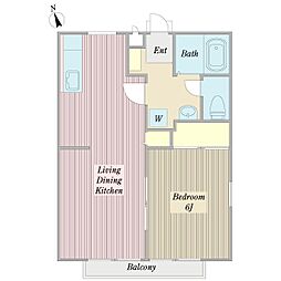 リバーサイド生田Ａ 2階1LDKの間取り