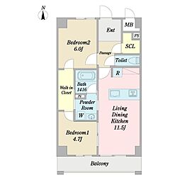 （仮称）狛江市東和泉3丁目計画　新築工事 4階2LDKの間取り