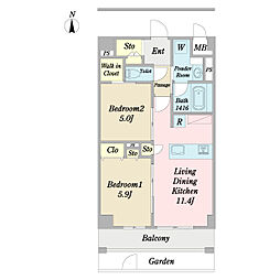 （仮称）狛江市東和泉3丁目計画　新築工事 1階2LDKの間取り