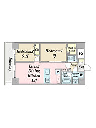 ｄｅａ　ｄｅｌ　ｍａｒｅ 4階2LDKの間取り