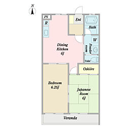 サンモールアライ 2階2DKの間取り