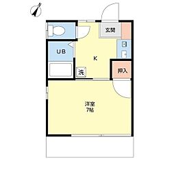 ウィンディーベル 1階1Kの間取り