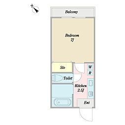 7ｔｈビル 1階1Kの間取り