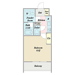 ＶＩＶＲＥ 4階1Kの間取り