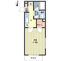 フレール柏B棟 1Kの間取図画像
