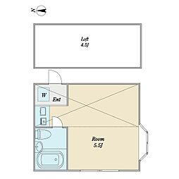 スカイポート 1階ワンルームの間取り