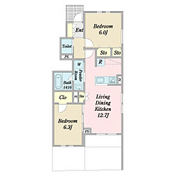 ムーンリバーテ国領 1階2LDKの間取り