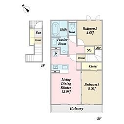 フォーゲルガルテン神代2号館 0221 2階2LDKの間取り