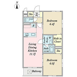 ピーノつつじヶ丘 2LDKの間取図画像