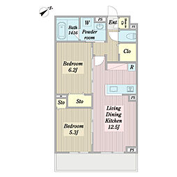 グラングレース調布 2LDKの間取図画像