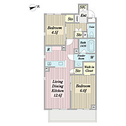 グラングレース調布 2LDKの間取図画像