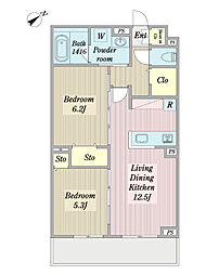 グラングレース調布 2LDKの間取図画像
