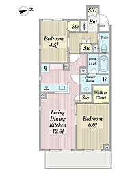 グラングレース調布 2LDKの間取図画像