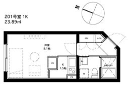 スペックレジデンス上野毛ヒルズ 2階1Kの間取り