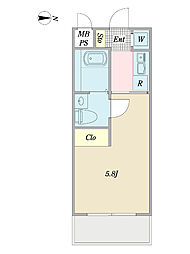 SS.FLAT都立大学 1Kの間取図画像