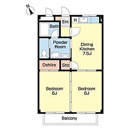 プルーデンス 2DKの間取図画像