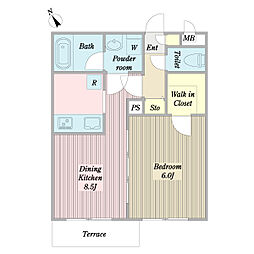 サニーハイツ美郷台B 1DKの間取図画像