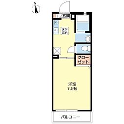 クリサンス2 1Kの間取図画像