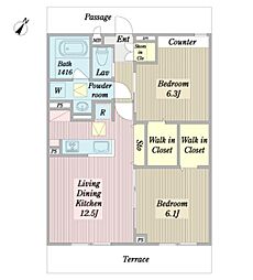 エアロネスト芝山A棟 2LDKの間取図画像
