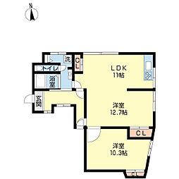 ウエスト2 2LDKの間取図画像