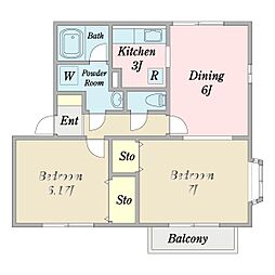 オプティミスタ壱番館 2DKの間取図画像