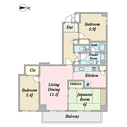 ヴィルヌーブ南越谷A棟 3LDKの間取図画像