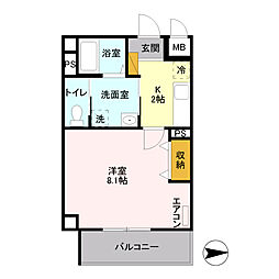 スフィア 5階1Kの間取り